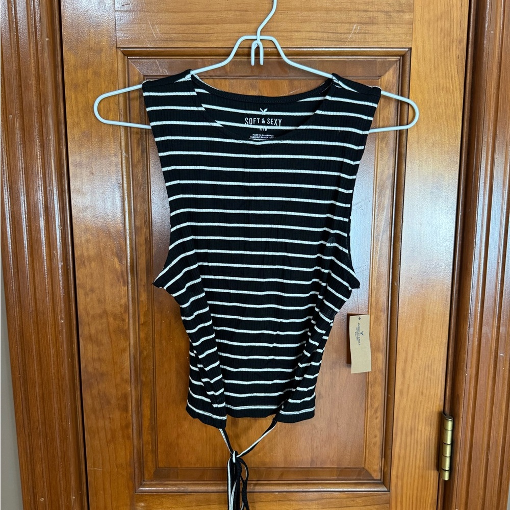 American Eagle Outfitters Black and White Striped Tank Top
